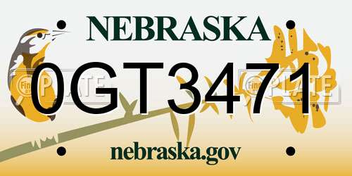 0GT3471 Nebraska License Plate