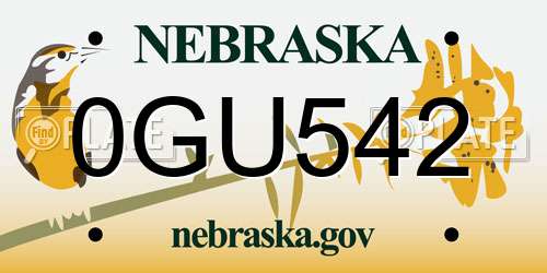 0GU542 Nebraska License Plate