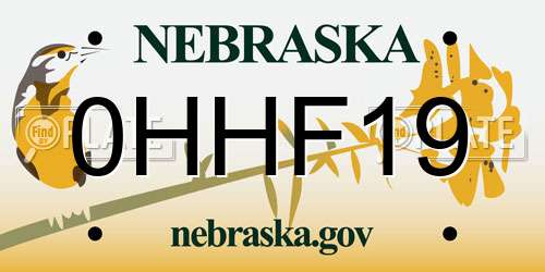 0HHF19 Nebraska License Plate
