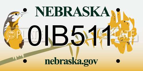 0IB511 Nebraska License Plate