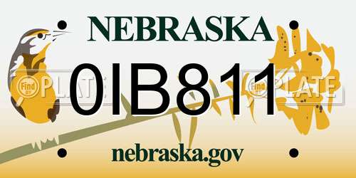 0IB811 Nebraska License Plate