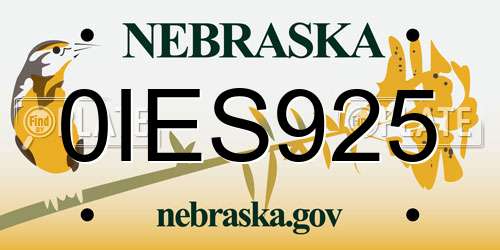 0IES925 Nebraska License Plate
