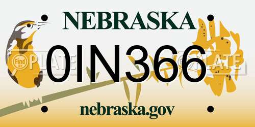 0IN366 Nebraska License Plate