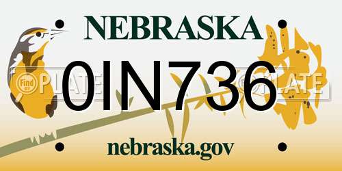 0IN736 Nebraska License Plate