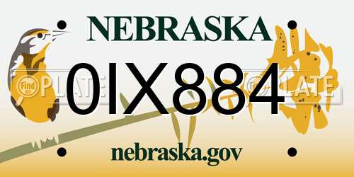 0IX884 Nebraska License Plate