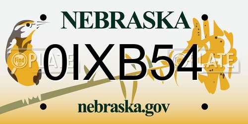 0IXB54 Nebraska License Plate
