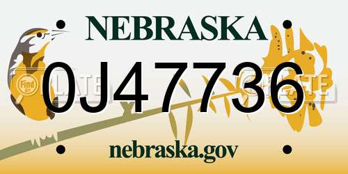 0J47736 Nebraska License Plate