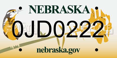 0JD0222 Nebraska License Plate