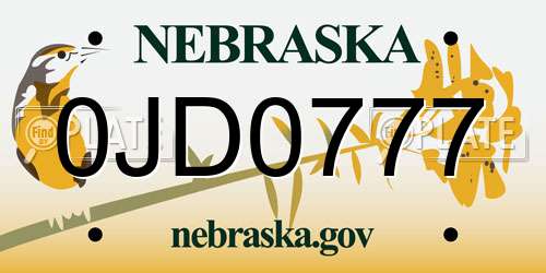 0JD0777 Nebraska License Plate
