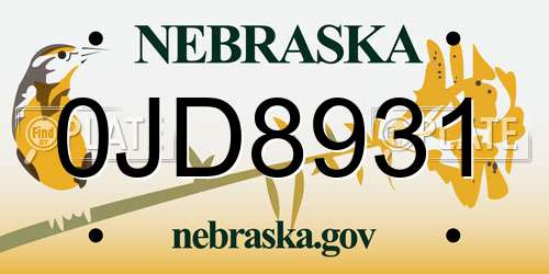 0JD8931 Nebraska License Plate