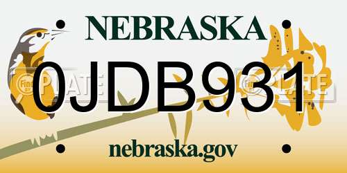 0JDB931 Nebraska License Plate