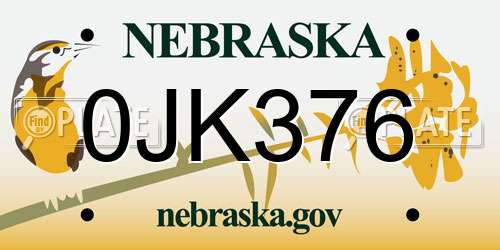0JK376 Nebraska License Plate