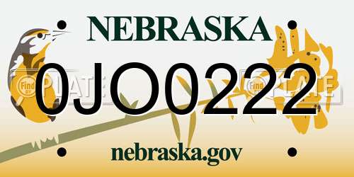 0JO0222 Nebraska License Plate