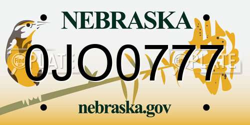 0JO0777 Nebraska License Plate