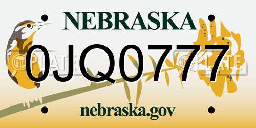 0JQ0777 Nebraska License Plate