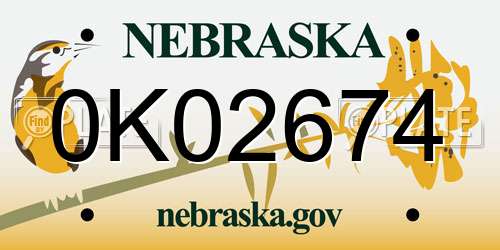 0K02674 Nebraska License Plate