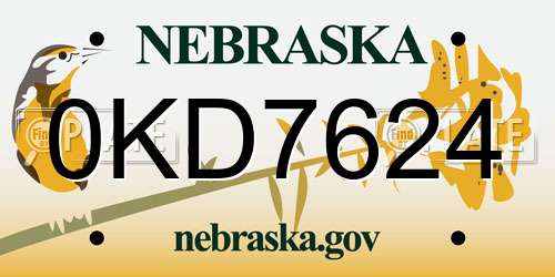 0KD7624 Nebraska License Plate