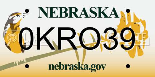 0KRO39 Nebraska License Plate