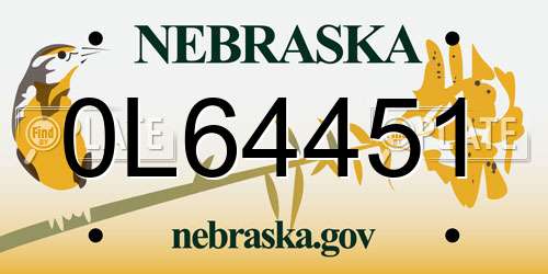 0L64451 Nebraska License Plate
