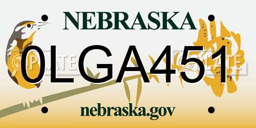 0LGA451 Nebraska License Plate