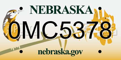 0MC5378 Nebraska License Plate