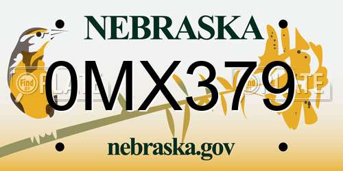 0MX379 Nebraska License Plate
