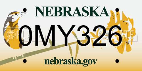0MY326 Nebraska License Plate