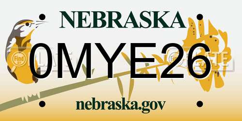 0MYE26 Nebraska License Plate