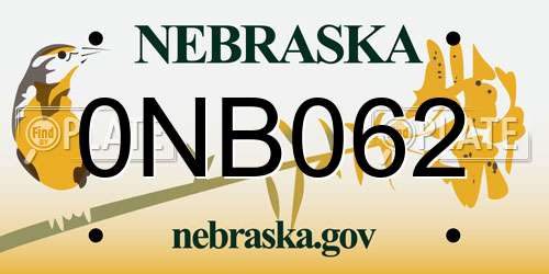 0NB062 Nebraska License Plate
