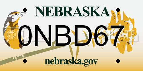 0NBD67 Nebraska License Plate