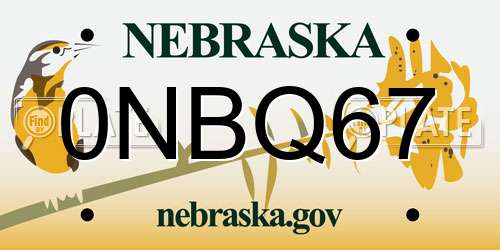 0NBQ67 Nebraska License Plate