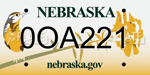 0OA221 Nebraska License Plate