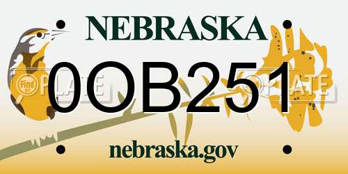 0OB251 Nebraska License Plate