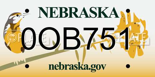 0OB751 Nebraska License Plate