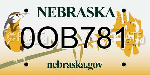0OB781 Nebraska License Plate
