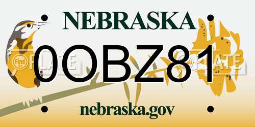 0OBZ81 Nebraska License Plate