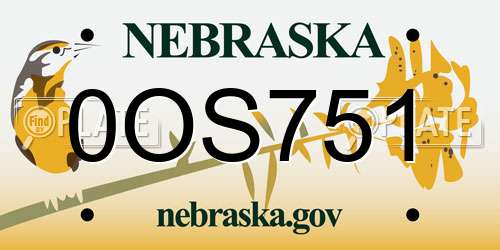 0OS751 Nebraska License Plate