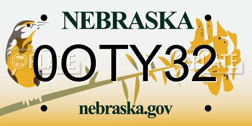 0OTY32 Nebraska License Plate