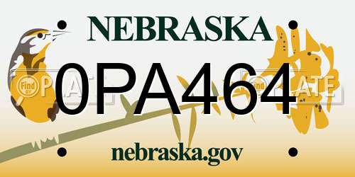 0PA464 Nebraska License Plate