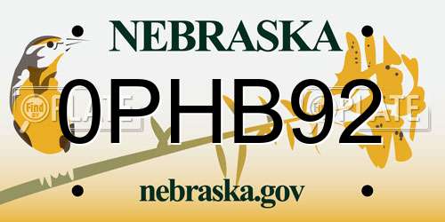 0PHB92 Nebraska License Plate