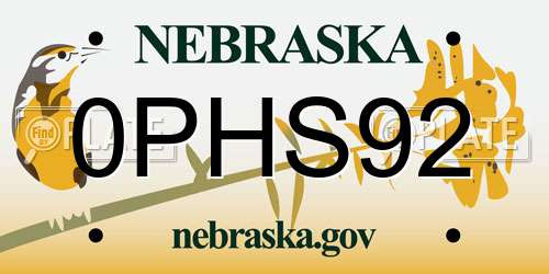 0PHS92 Nebraska License Plate