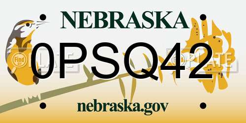 0PSQ42 Nebraska License Plate