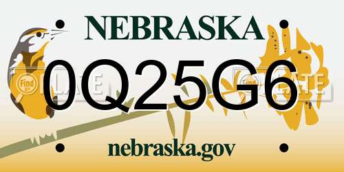 0Q25G6 Nebraska License Plate