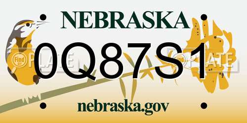 0Q87S1 Nebraska License Plate