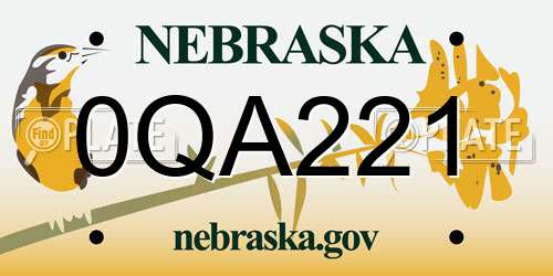 0QA221 Nebraska License Plate