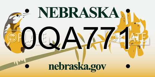 0QA771 Nebraska License Plate