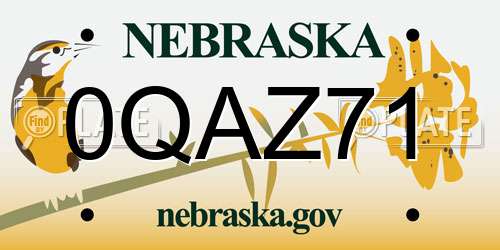0QAZ71 Nebraska License Plate