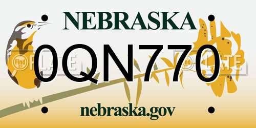0QN770 Nebraska License Plate