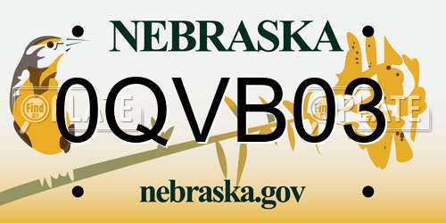 0QVB03 Nebraska License Plate