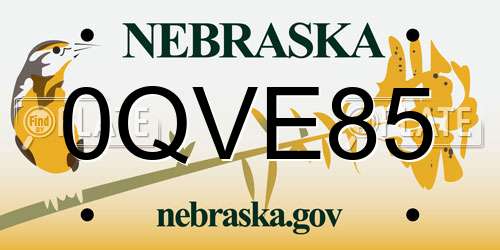 0QVE85 Nebraska License Plate